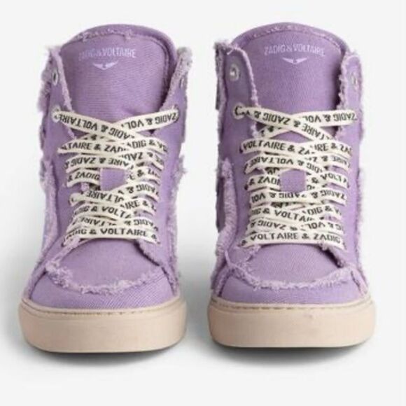 Zadig & Voltaire High Flash Purple/Lilac Canvas High Top Sneakers EU38/US 7-7.5 - Picture 1 of 16